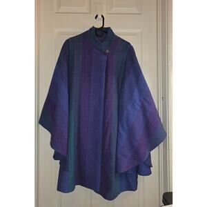 Vintage Avoca Collection Irish Wool Cape Poncho Blue Purple Size S